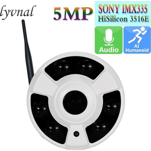LYVNAL H.265 SONY335 5MP Wireless Wifi Camera 1.7mm Fisheye Lens Full View Security Surveillance Audio P2P Onvif Night Vision