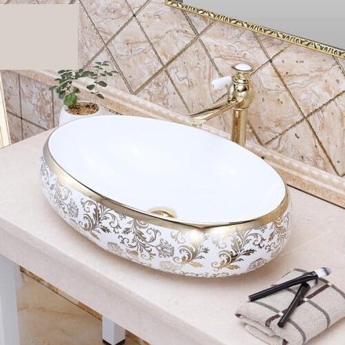 China Artistic Handmade Ceramic wash basins Lavobo Counter top cabinet wash hand wash basin bathroom sinks oval shape