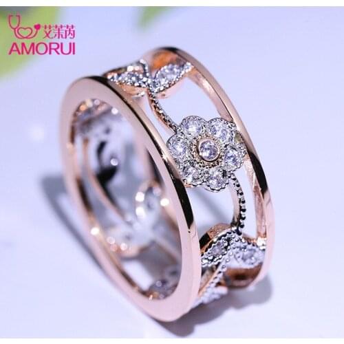Fashion AAA Zircon Flower vines Leaf Marriage/Engagement Rings for Women everlasting gold rose Crystal Ring Anniversary Gift