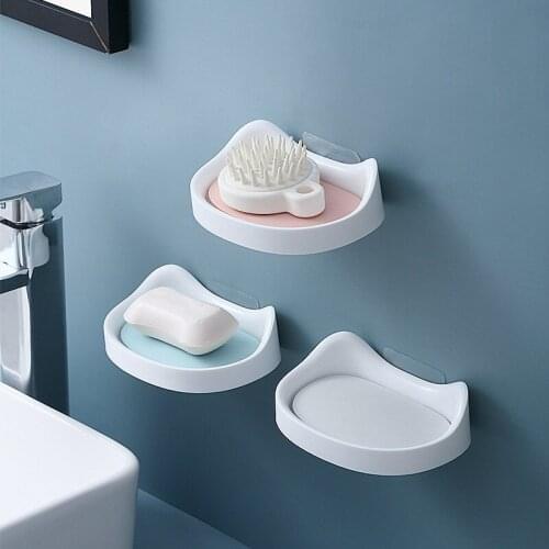 Creative Cat Soap Box Bathroom Double Layer Drain Rack Household Non-marking Punch-free Sticky Tray Restroom Supplies Gadge