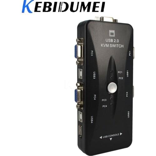 Kebidumei USB 2.0 KVM 4 Ports Selector VGA Switch Moniter Box SVGA Splitter USB A B Ports Connectors For PC Keyboard Monitor