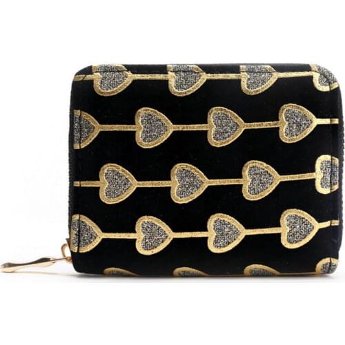 KANDRA Glitter Heart Pattern Small Wallet for Women Luxury Design Mini Zipper Coin Purse Female Card Holder Wallet 2019