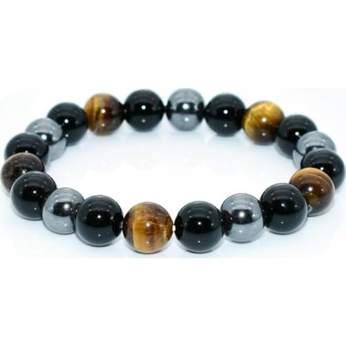 NAPOLN Men Bracelets Bangle Natural Stone Bracelets For Women 10MM Tiger Eye & Hematite & Black Obsidian Natural Stone Bracelet