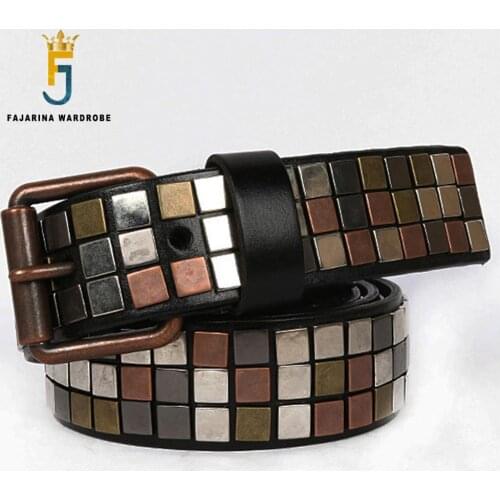 FAJARINA Brand Name New Unisex Design Mens Metal Patch Cow Skin Leather Belt Unique Punk Styles Belts for Men & Women N17FJ539