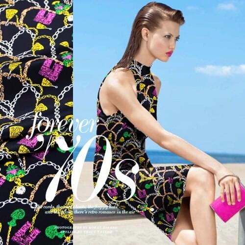 New arrival 114cm wide 14mm print black anti-wrinkle silk crepe de chine fabric for dress clothes skirt 788