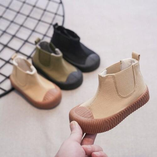 2021 Autumn Winter Girls Boys Casual Boots Plush Kids Toddler Shoes Children Canvas Boots Comfortable Soft Bottom Student Shoes