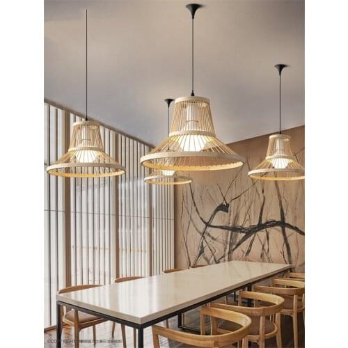 Japanese Restaurant Bird Cage Pendant Lights Zen Bamboo Art Deco Rattan Weaving Livingroom Teahouse Hanging Lamps Lighting
