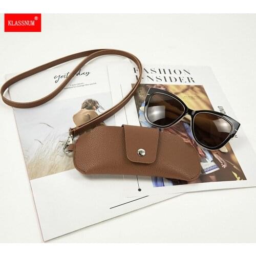 Portable Sunglass Bag Leather Glasses Clip Hanging Neck Glasses Bag Anti-lost Glasses Protective Cover Fashionable Eyewear Pouch