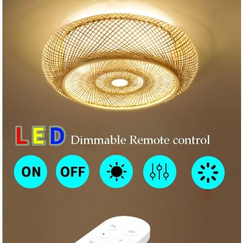 Chinese Style Ceiling Lights Modern Bamboo Woven Led Dimmable Hanging Ceiling Lamps For Living Room Restaurant Homestay Lighting