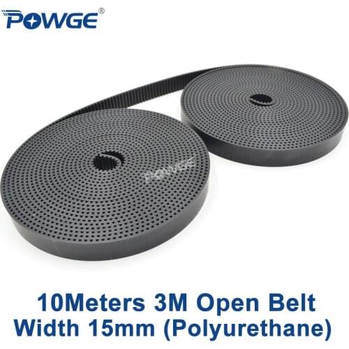 POWGE 10Meters PU Black HTD 3M open Synchronous belt 3M-15mm Width 15mm Polyurethane steel HTD3M timing Belt Engraving CNC Laser