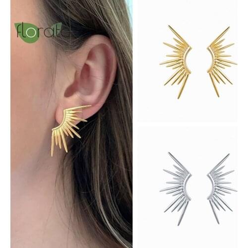 YUXINTOME 925 Sterling Silver Ear Needle Gold Angel Wings Stud Earring for Women Geometric Irregular Rock Punk Jewelry Gift