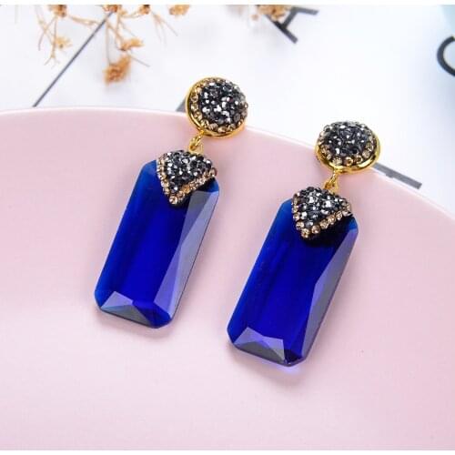 New Hot Black Rhinestone Dangle Drop Earrings 12 Color High Quality Square Fashion Crystal Earring For Women Jewelry Accessories