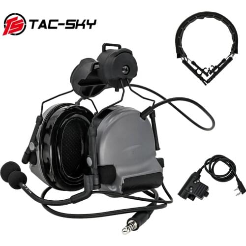 TAC-SKY tactical headset COMTAC II helmet mount ARC track noise reduction headset and new headband and tactical PTT U94 PTT gray