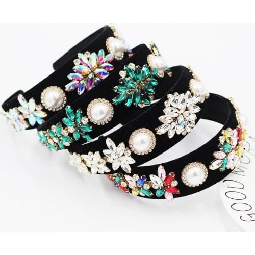 Baroque style handmade pearl string jewelry stone retro luxury headband hair accessories headdress butterfly flower crown headba