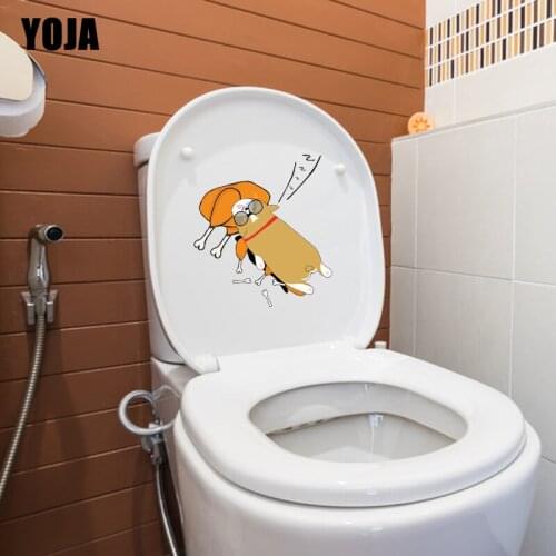 YOJA 20.9*23.1CM Pattern Dog Toilet Sticker Decal Bedroom Home Wall Decor Cartoon Animal T3-0590