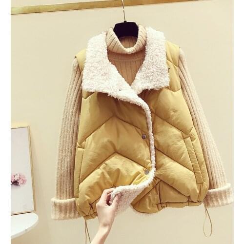 Turn Down Collar Women Winter Vests 2020 New Vest Cotton Padded Jacket Sleeveless Female Sheepskin Waistcoat Vest