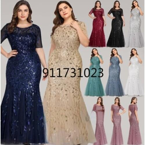 Ever Pretty Dress Plus Size Sequin Mesh Mermaid Slim Evening Dress Beaded Leaves Pattern Formal Dress Women Elegant