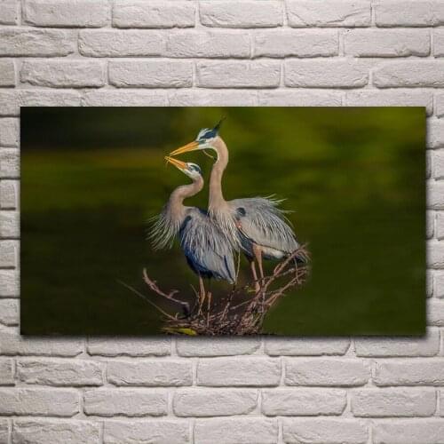 Animal Bird Blue Heron couple living room decoration home wall art decor wood frame fabric posters KG522