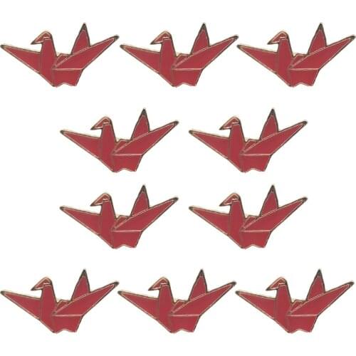 10pcs Red Paper Crane Brooches Enamel Pins Lapel Pins Backpack School Bag Metal Clothes Badges Jewelry For Women