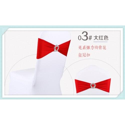 15 x 35CM 100PCS Red Color Lycra Spandex Chair Back Supplies Wedding Party Sash Band with Crown Buckle Decor