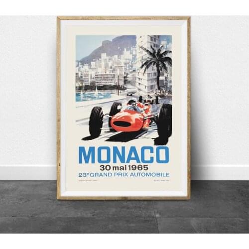 1965 Monaco Grand Prix Vintage Poster Prints Michae Turner Drag Racing Canvas Posters Art Canvas Painting Home Wall Art Decor