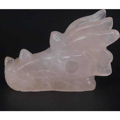 2.5" Natural Gemstone Rose Quartz Dragon Head Skull Crystal Healing Reiki Stone Home Doctor