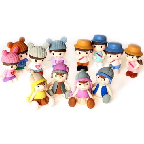 2PCS Kawaii Mini Dolls Crafts People Model Figures Micro Fairy Garden Gnomes Figurine Terrarium Ornaments Decoration Miniature