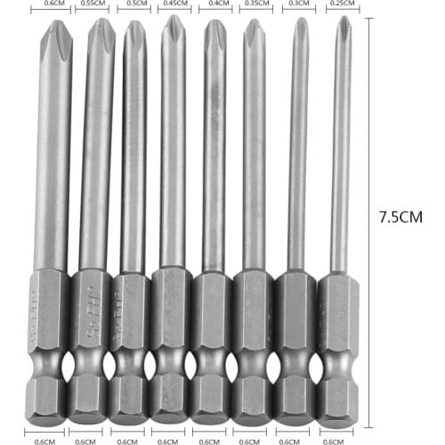 8pcs 75mm 1/4" Shank Magnetic Long Hex Cross Head Screwdriver Bits Set