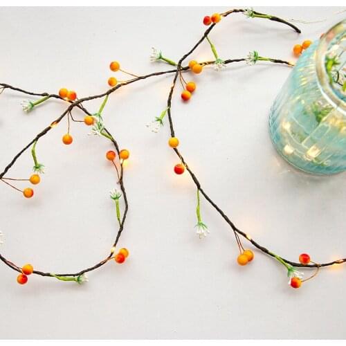 Battery Operated LED Fruit Fairy String Lights 2M 20leds Green Leaf Garland Wedding Valentines Day Christmas Decor Lam