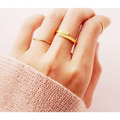 Free Size Custom Ring Personalized Name Ring With Heart Custom Nameplate Ring For Couple Stainless Steel Rings For Women Gifts