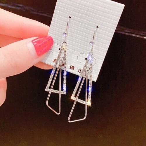 Shiny Side New Fashion Brand Jewelry Crystal Triangle Drop Earrings for Women Gift Multi-layer Geometric Earring