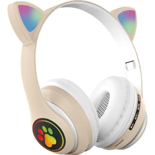 Cute Cat Ear Bluetooth Wireless Headphone with Mic Luminous LED Kid Girl Stereo Music Helmet Gaming Headset Gift наушники