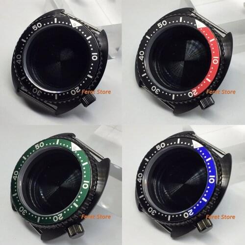 BLIGER New 45mm black sterile case sapphire glass black red blue green bezel fit NH35 NH36 movement