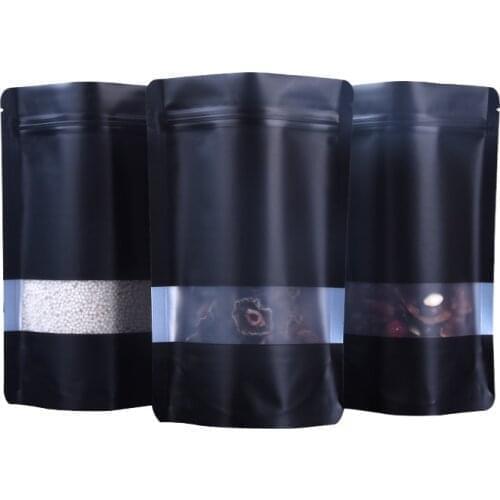 Black Reusable Food Powder Herb Ziplock Package Bag Aluminium Foil Mylar Zip Lock Stand Up Pouches Bags with Tear Notch