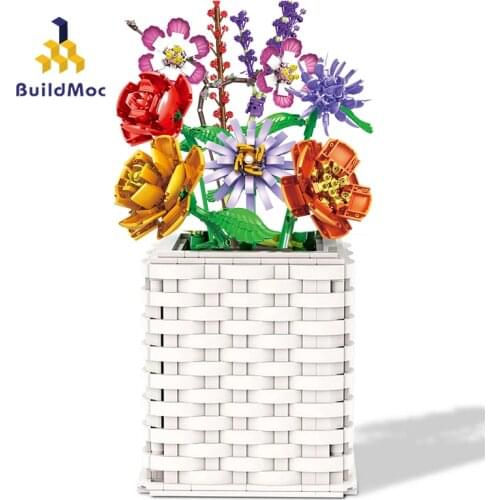 Buildmoc Creator Flower Vase For Flower Bouquet Building Block Bricks City MOC DIY Construction Toy For Childrens Toys Kid Gift