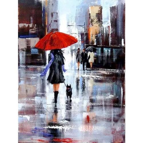 Girl Walking the Dog on a Rainy Day Diamond Painting Portrait Round Full Drill Nouveaute DIY Mosaic Embroidery 5D Cross Stitch