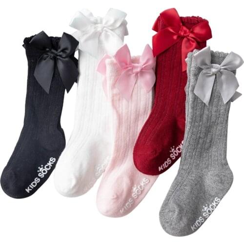 Girl Bow Long Socks Childrens Non-Slip Socks Bowknet Princess Girl Knee High Sock Girls' Cute Priness Cotton Baby Sock