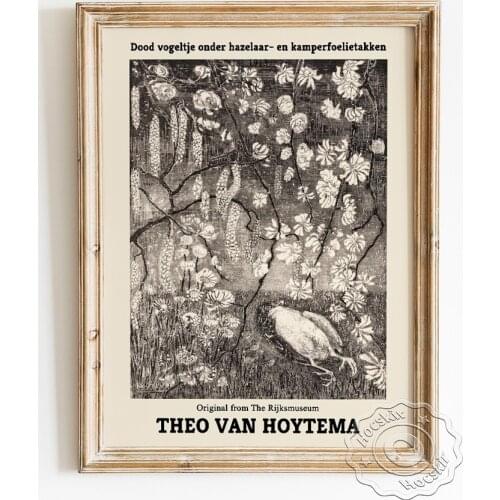 Theo Van Hoytema Exhibition Museum Poster, Dood Vogeltje Onder Hazelaar-En Kamperfoelietakken Art Prints, Black White Wall Decor
