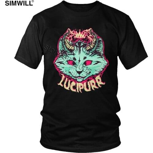 Lucipurr T Shirt Gorgeous Design Cotton Demon Cat T-Shirt for Men Short Sleeves Crew Neck Satan Devil Tee Harajuku Tops Apparel