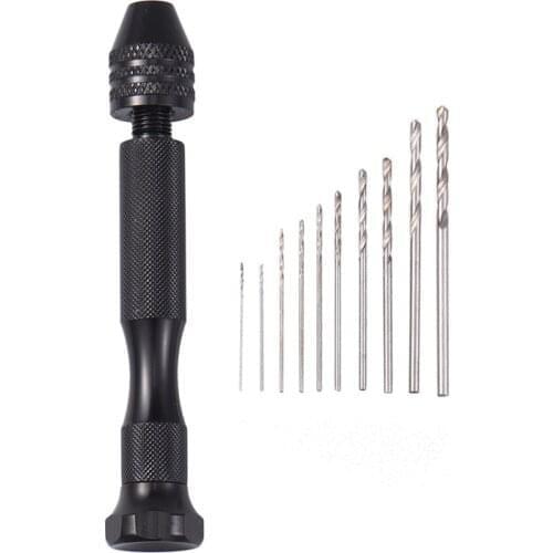 Hot Mini Manual Aluminum Hand Drill With Keyless Drill Chuck + 10pcs Twist Micro Drill Bit Woodworking Drilling Rotary Tools