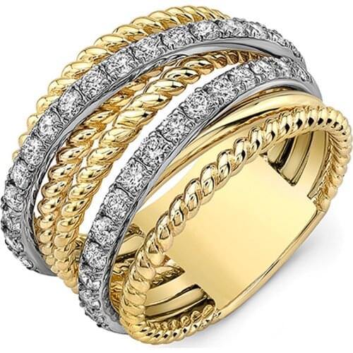 JK Fancy Cross Twist Twine Women Ring Gold Color with Micro Crystal Zircon Stone Delicate Wedding Rings Lady Fashion Jewelry