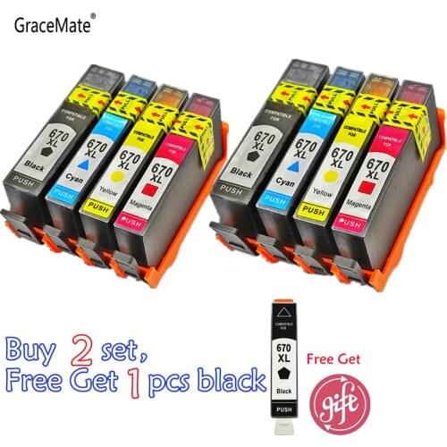 GraceMate 670xl Ink Cartridge Replacement for HP 670 670xl for HP Deskjet 3525 4615 4625 5525 6525 Printer Cartridge with Chips