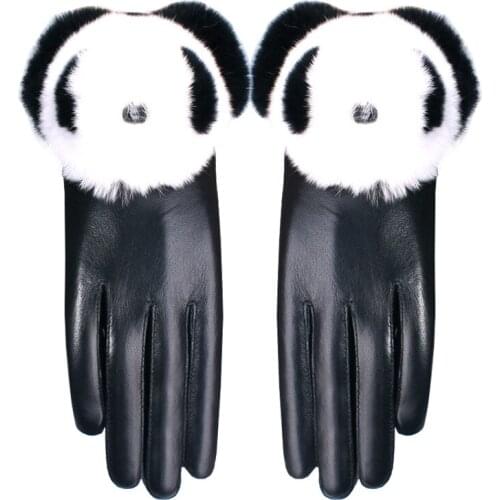 Chinchilla color real rex rabbit fur women gloves thick warm genuine sheepskin gloves luvas de inverno