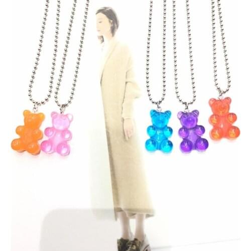 Fashion Cartoon Multicolor Transparent Resin Bear Necklace Girl Cute Necklace Jewelry Party Fun Suitable Gift