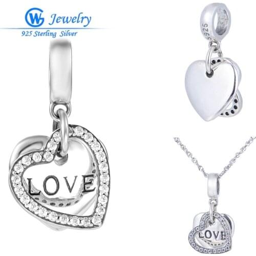 GW Fashion Jewelry 925-Sterling-Silver Charms Clear Crystal Charm Heart DIY fits European Brand Bracelets for Lover S177H30