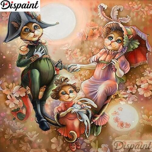 Dispaint Full Square/Round Drill 5D DIY Diamond Painting "Cartoon cat family" Embroidery Cross Stitch 3D Home Decor Gift A12425