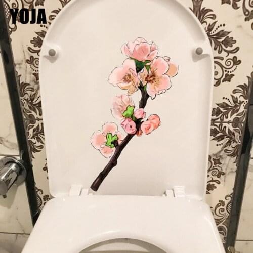 YOJA 24.8*12.3CM Cartoon Hand Painted Pale Pink Peach WC Toilet Sticker Home Bedroom Wall Decor T1-0992