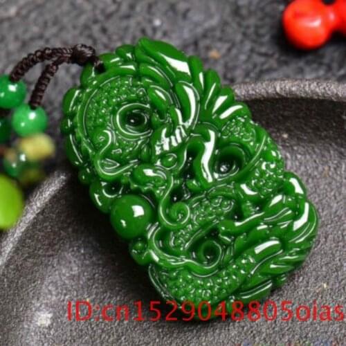 Natural Green Hetian Jade Stone Dragon Pendant Necklace Carved Chinese Jadeite Jewelry Charm Reiki Amulet Gifts for Women Men