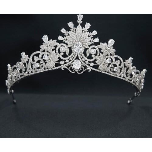 2020 New Zirconia Royal Tiara for Wedding,Crystal Flower Tiaras Diadems for Bride Hair Jewelry CH10378