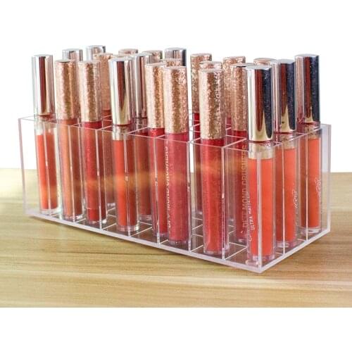 24 Slots Makeup Organizer Lipstick Storage Box Acrylic Lip Gross Organizer Cosmetic Storage Case Office Desk Organizer Clear